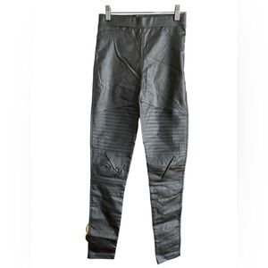 Oober Swank Faux Leather Metallic Silver Gray Moto Leggings - Small